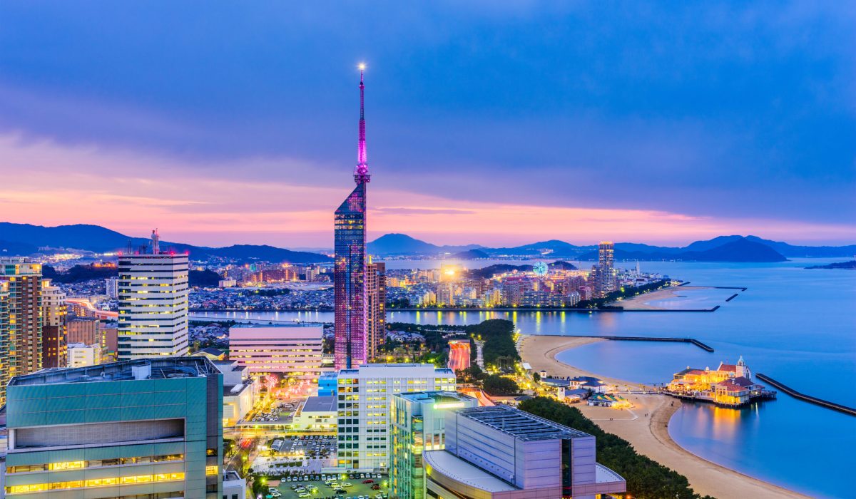 Fukuoka, Japan downtown city skyline.