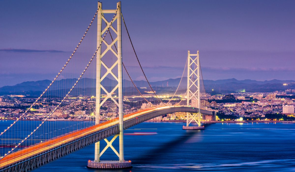 Kobe, Japan at Akashi Kaikyo Bridge.