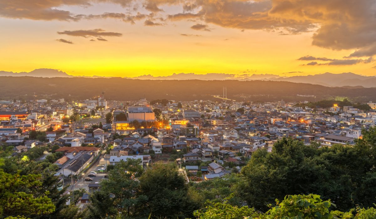Chichibu, Saitama, Japan city skyline at dusk.